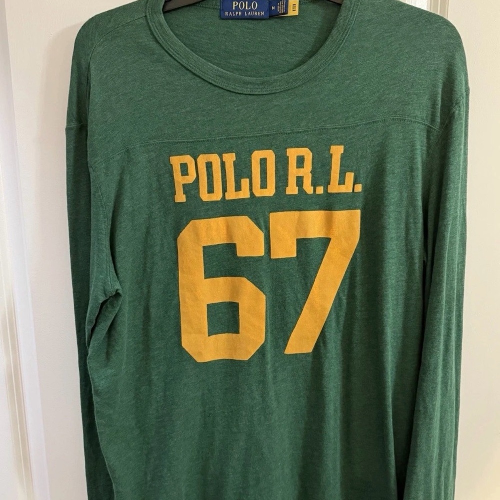 Polo Ralph Lauren Jersey 67 Green and Gold Long Sleeve Tee Size M